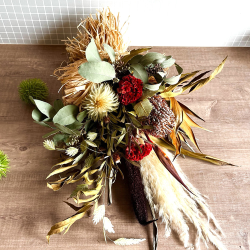 秋色○ワラビとススキのドライフラワーリース◎20センチ 送料無料】 秋