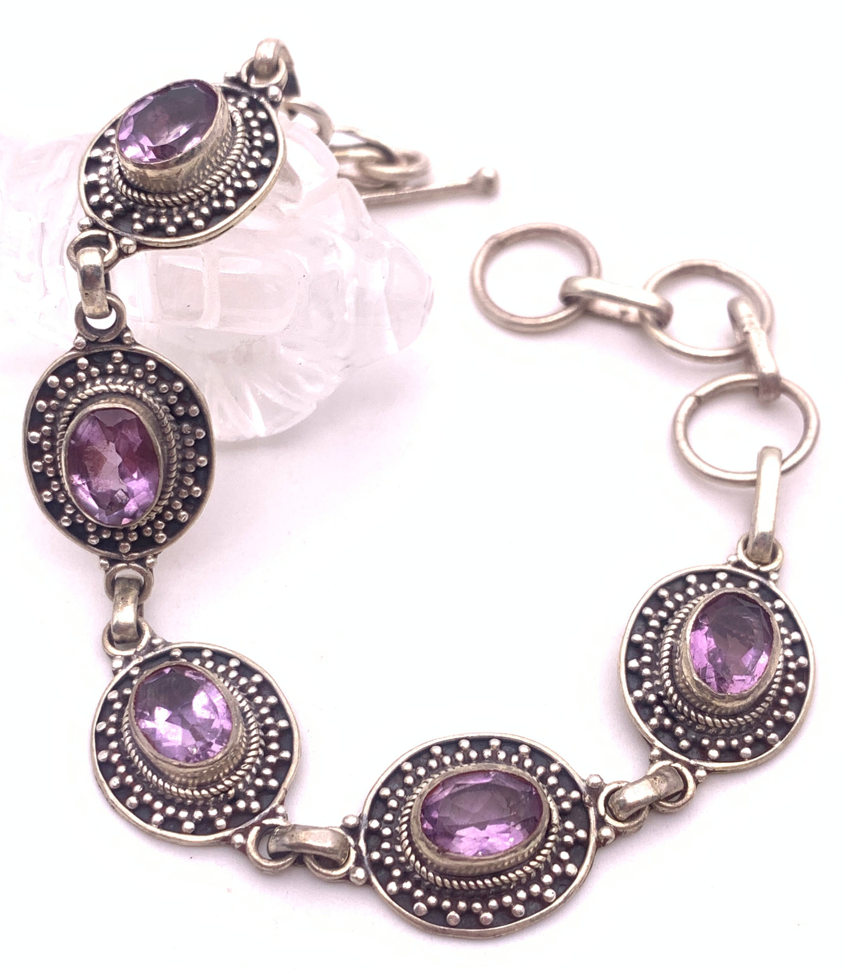 天然石アメジスト（紫水晶） silver925ブレスレット-A20