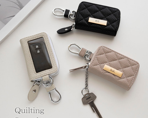 スマートキーケース シングル 【 キルティング simple ネームプレート