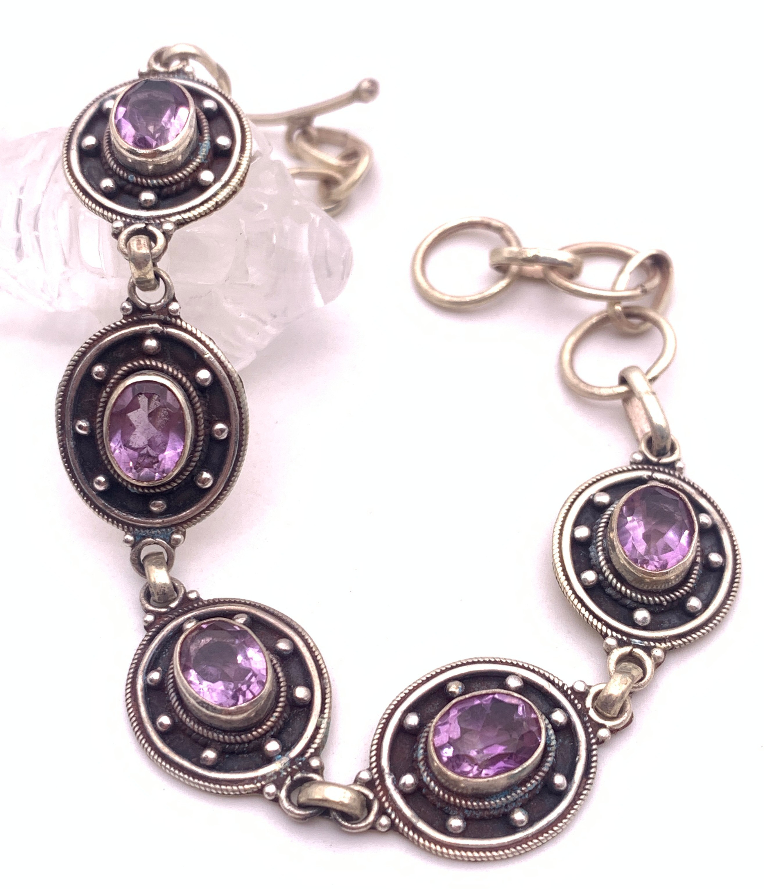 天然石アメジスト（紫水晶） silver925ブレスレット-A22