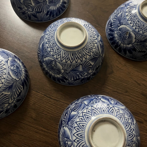 【骨董品】古伊万里 染付 蓋付き 小鉢 5客セット　アンティーク 伊万里染付蓋物碗 5客セット お椀・ボウル・鉢 antique art nozomi