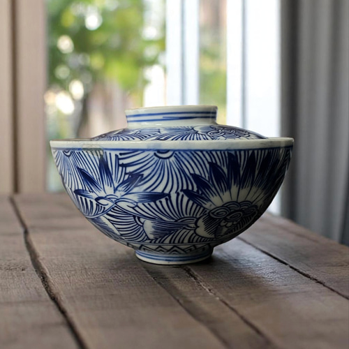 【骨董品】古伊万里 染付 蓋付き 小鉢 5客セット　アンティーク 伊万里染付蓋物碗 5客セット お椀・ボウル・鉢 antique art nozomi
