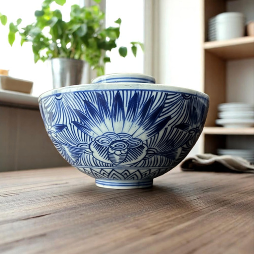 【骨董品】古伊万里 染付 蓋付き 小鉢 5客セット　アンティーク 伊万里染付蓋物碗 5客セット お椀・ボウル・鉢 antique art nozomi