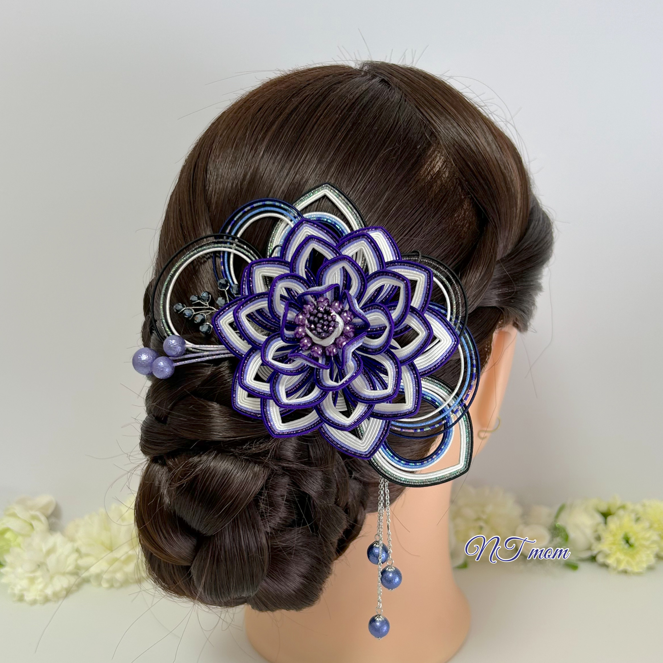 成人式卒業式結婚式・和装水引髪飾り・一蓮・紫