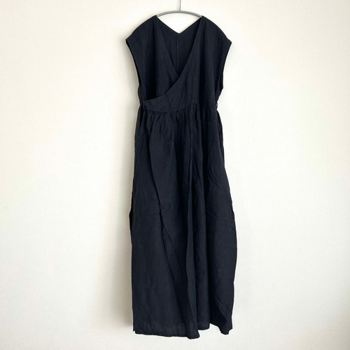 リネンのカシュクールワンピース 茜染 セオリツドレス セミ