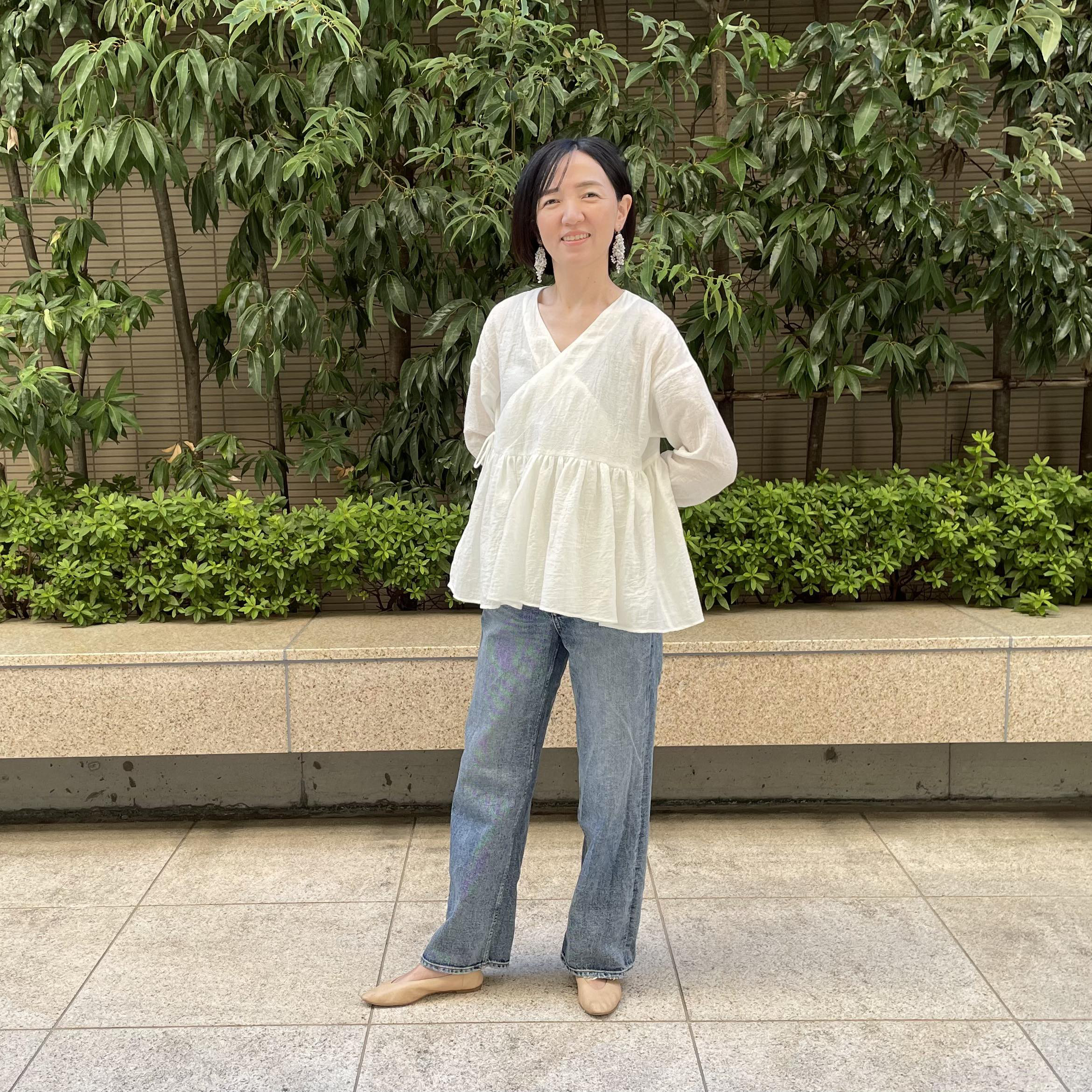 カシュクールブラウス　綿麻ローン　ラバリジャケット　オフ白　サクヤブラウス