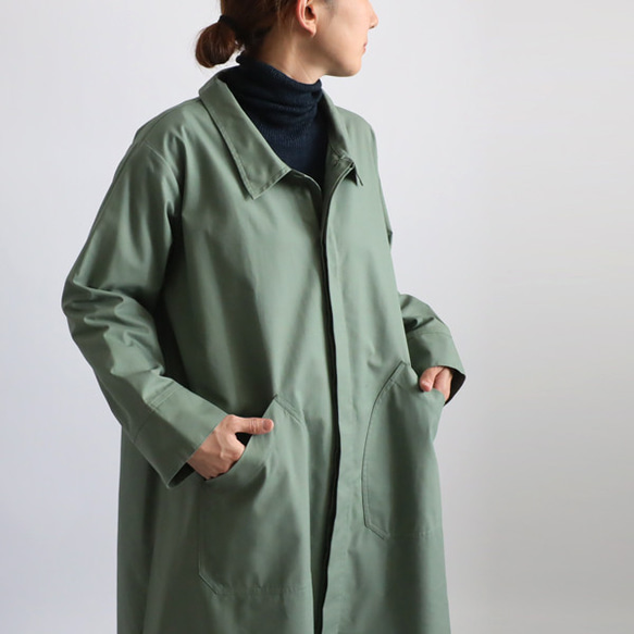 ⁑ラスト３　秋ＳＡＬＥ　サッと羽織る　コート ロング ワンピース大きな丸ポケット後ろスリット入グリーンT09B 9枚目の画像