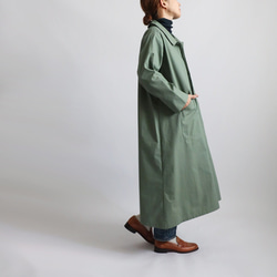 ⁑ラスト３　秋ＳＡＬＥ　サッと羽織る　コート ロング ワンピース大きな丸ポケット後ろスリット入グリーンT09B 2枚目の画像