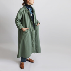 ⁑ラスト３　秋ＳＡＬＥ　サッと羽織る　コート ロング ワンピース大きな丸ポケット後ろスリット入グリーンT09B 11枚目の画像