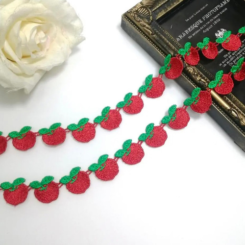 3m りんご 刺繍 ケミカルレース レース リボン ハンドメイド パーツ