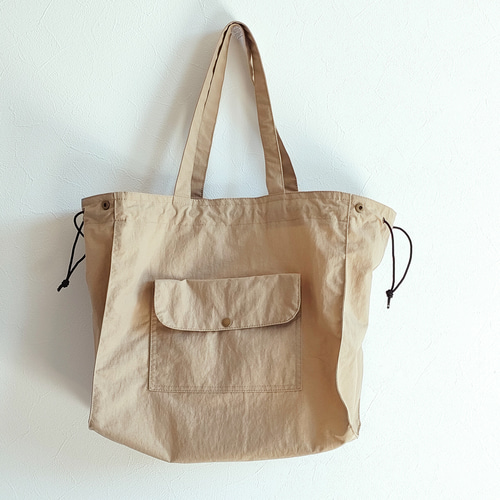 撥水ナイロンよくばり3way巾着トート・サンドベージュ エコバッグ  