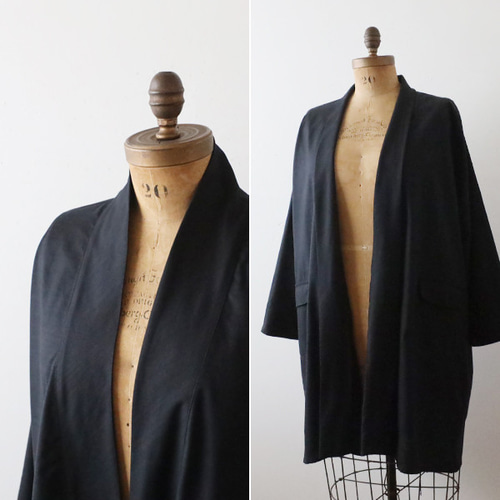 夏／最終ＳＡＬＥ　ギマ擬麻コットン　ローブ襟　ロング　カーディガン　羽織り　　蓋ポケット付　カーキベージュ　U37B 夏／最終SALE ギマ擬麻コットン ローブ襟 ロング