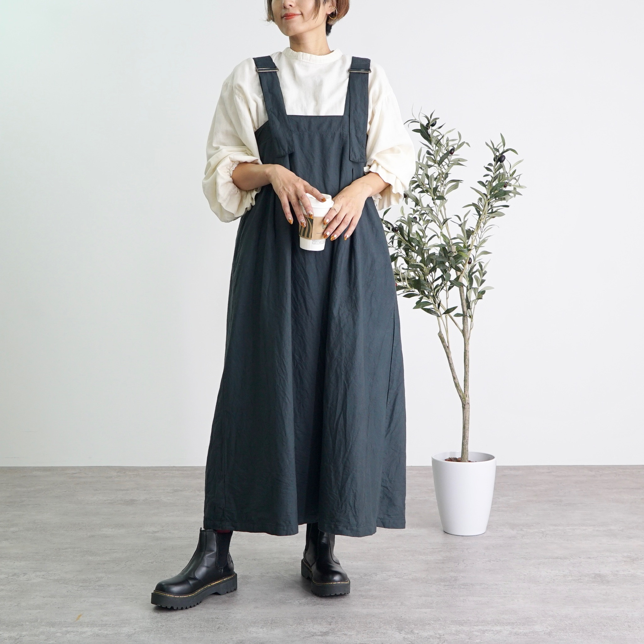 サロペットスカート/ブラック/三河織物