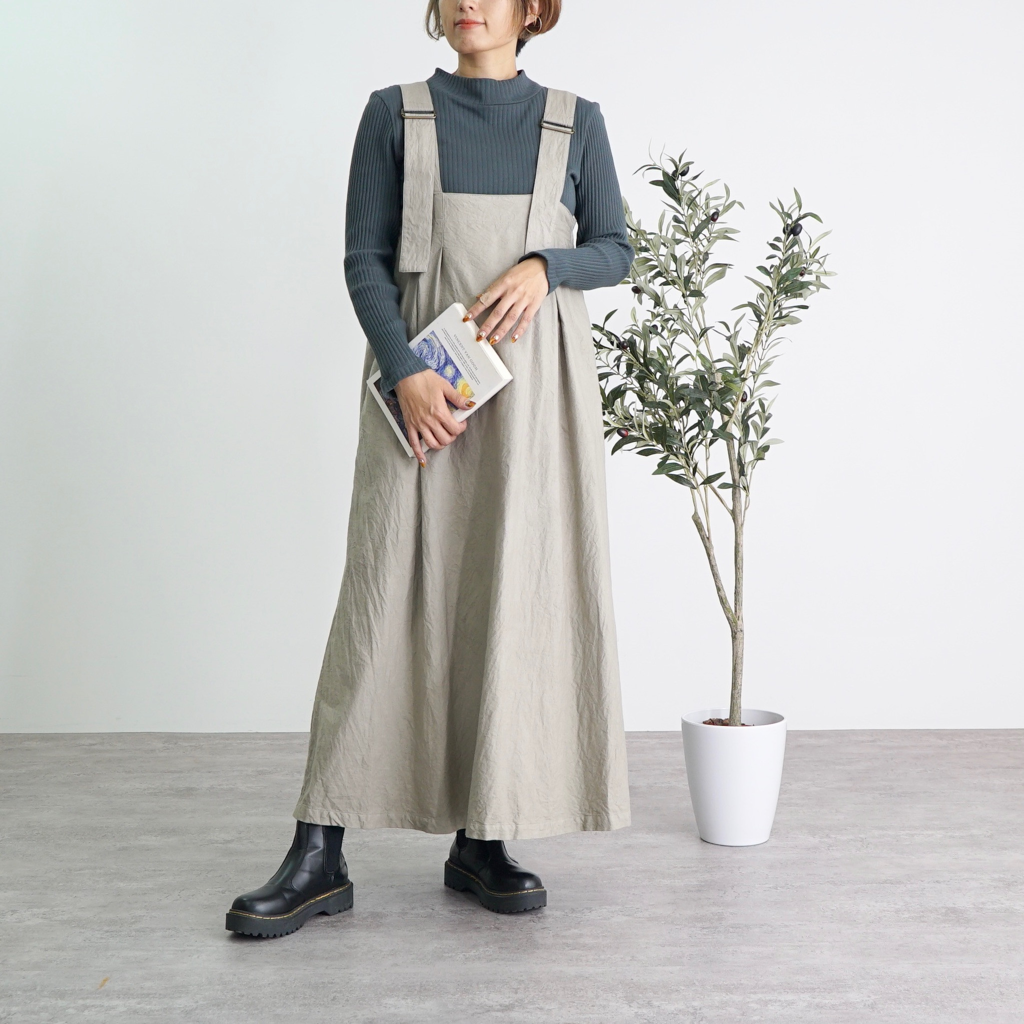 サロペットスカート/カーキ/三河織物