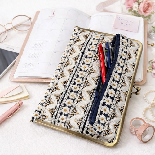 洋裁の先生が作る【B6手帳ケース】ペン入れ付き スケジュール帳 インド