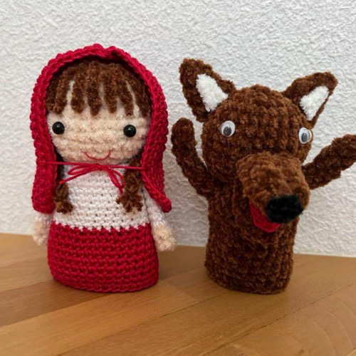 受注制作】あみぐるみ 指人形 赤ずきんちゃん おおかみ オオカミ