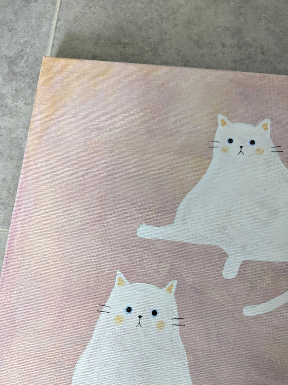キャンバスアート　原画　「２匹の白い猫」 6枚目の画像