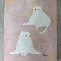キャンバスアート　原画　「２匹の白い猫」 2枚目の画像