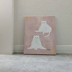 キャンバスアート　原画　「２匹の白い猫」 4枚目の画像
