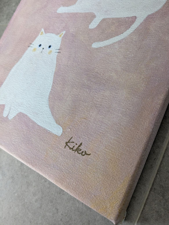 キャンバスアート　原画　「２匹の白い猫」 5枚目の画像