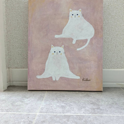 キャンバスアート　原画　「２匹の白い猫」 3枚目の画像
