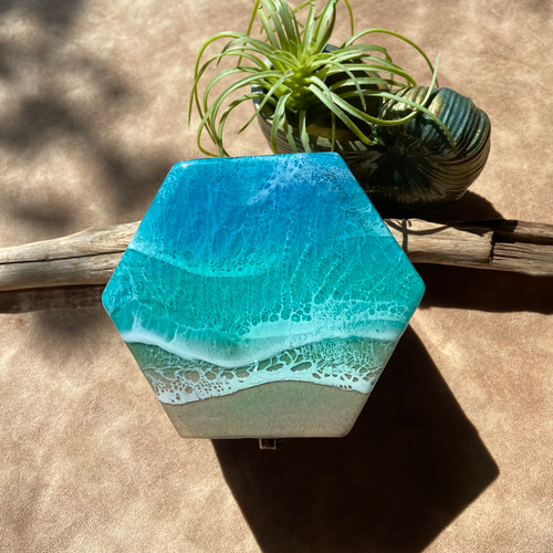 六角形 小物入れ 海レジン 波アート 海アート その他ケース ma.le-hand