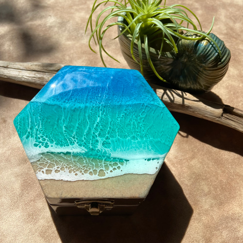 六角形 ケース 小物入れ 海アート 海レジン 波アート その他雑貨 ma.le