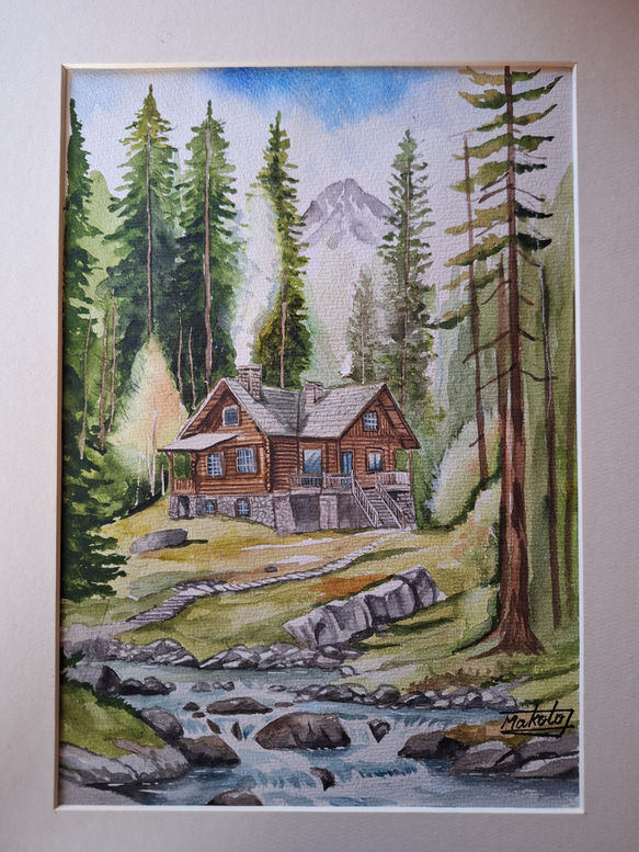 谷間の山小屋 水彩画のイラスト素材 [35125563] - PIXTA