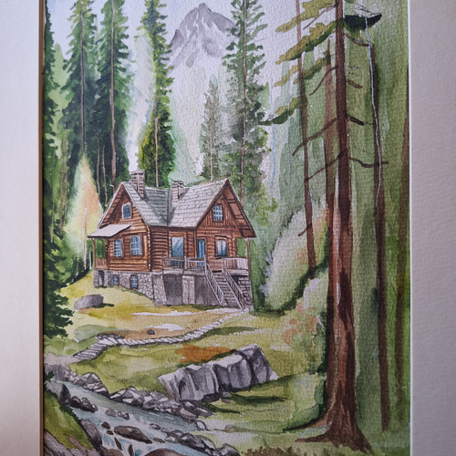 y*e様 風景画 水彩画 山と小屋 y*e様 風景画 水彩画 山と小屋 y*e様 風景画