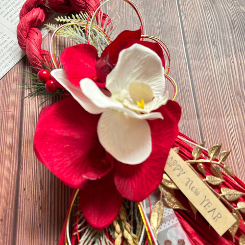 しめ縄リース しめ飾り しめ縄スワッグ 正月リース 玄関飾り 迎春飾り 造花 花 No.28 胡蝶蘭スワッグしめ縄リース2025 ハンドメイドお正月飾り玄関