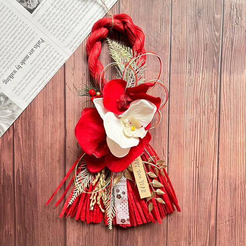 No.28 胡蝶蘭スワッグしめ縄リース2025 ハンドメイドお正月飾り玄関