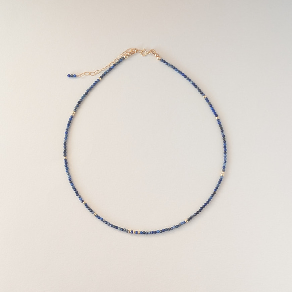幸運の石【14kgf製ネックレス】細い 極小2㎜ ラピスラズリ 9月/12月