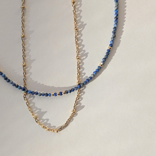 幸運の石【14kgf製ネックレス】細い 極小2㎜ ラピスラズリ 9月/12月