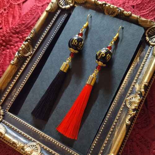 梵字の和風ゴシックピアス（イヤリング）【和ゴス】【アジアン】【和風