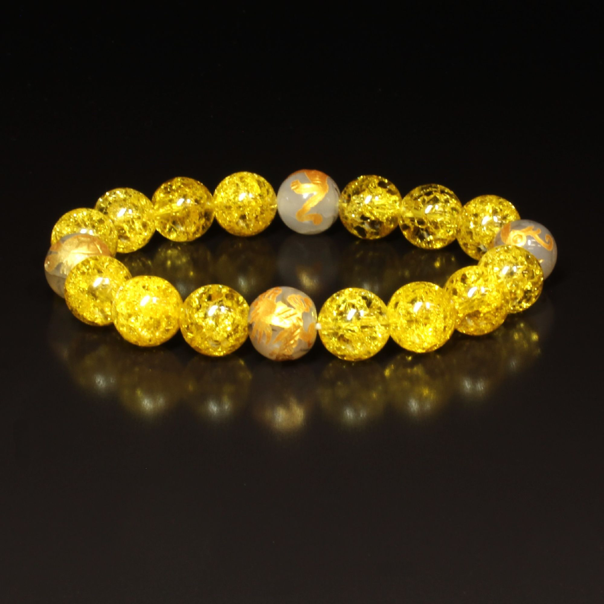【相性抜群で運気上昇】10ミリ 金彫四神獣 ドラゴンアゲート シトリンクラック ブレスレット sisin45 京海堂