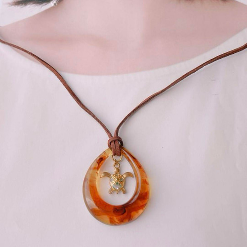 No.1606】UVレジン ターコイズグリーン 天然石 海亀 ネックレス