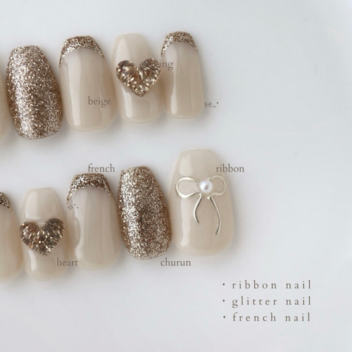 ネイルチップ ワンホン バレーコア リボン ハートホロ フレンチ ネイルチップ ワンホン バレーコア リボン ハートホロ フレンチ