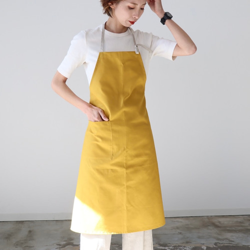 綿麻エプロン　リネンシンプル　おしゃれカフェ料理 男女　イエロー 綿麻エプロン リネンシンプル おしゃれカフェ料理 男女 イエロー 綿麻