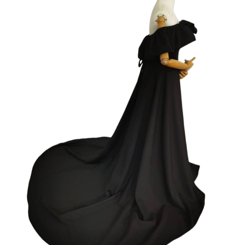 パーティードレス オフショルダー 編み上げ クレープ生地 マット生地  