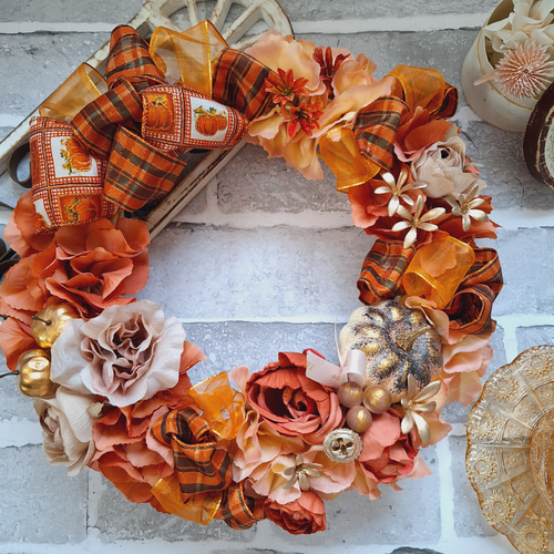 ハロウィンリース( 29.5cm)＊ブラッディオレンジの華やかピルエット