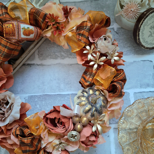 ハロウィンリース( 29.5cm)＊ブラッディオレンジの華やかピルエット