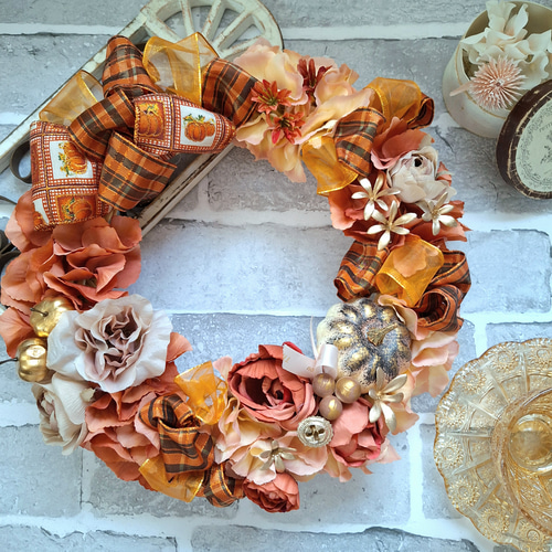 オレンジとブルーリボンのクリスマスリース♡ オレンジとブルーリボンのクリスマスリース♡