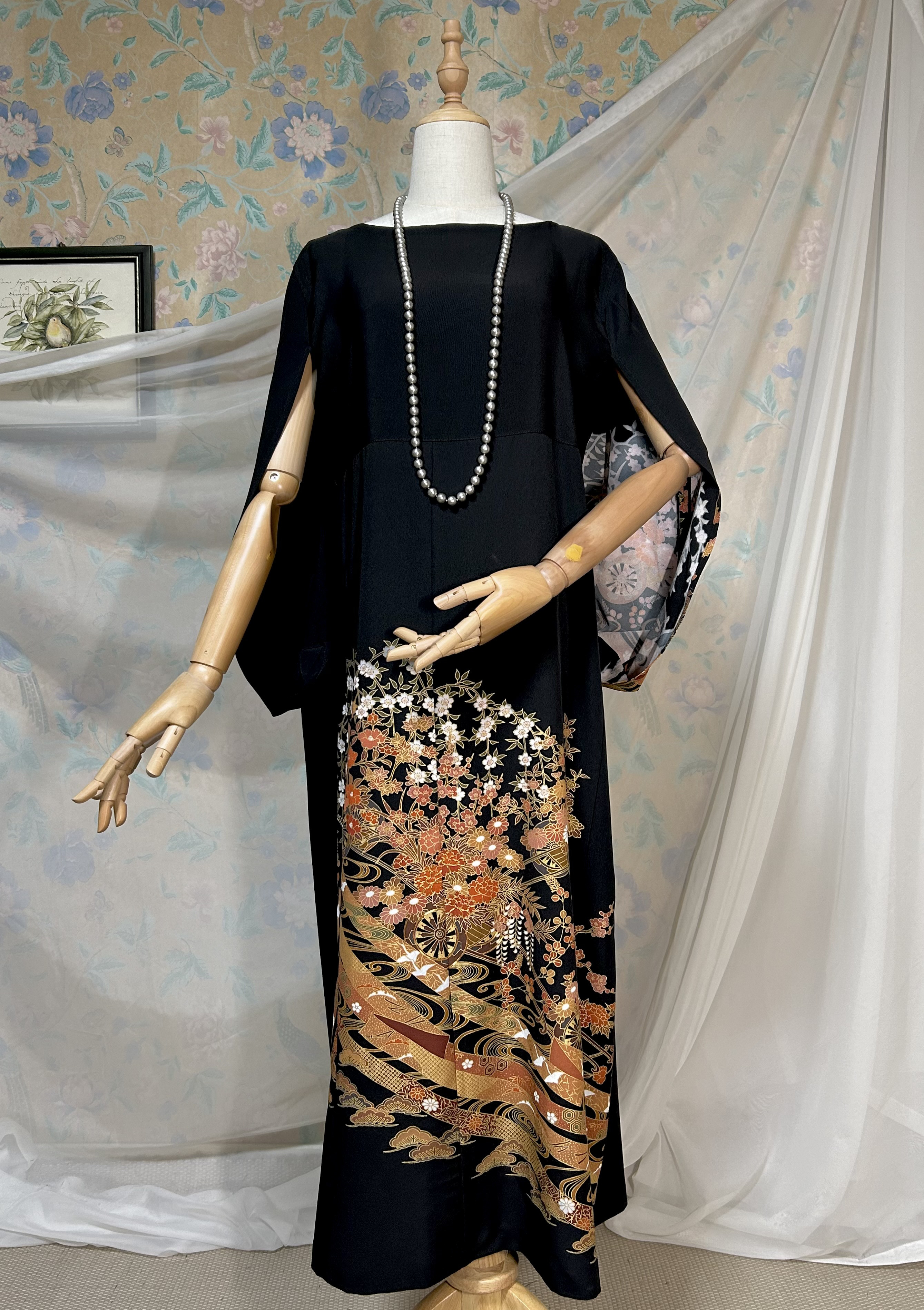 正絹 作家物 風景 多彩 留袖リメイクケープドレス ケープドレス 留袖