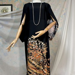 いっこ様ご予約 黒留袖ドレス ケープスリーブドレス 友禅 着物リメイク