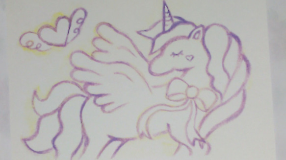 手描き☆ 有翼ユニコーン塗り絵 ～ハガキサイズ～ 絵画 らっきぃ