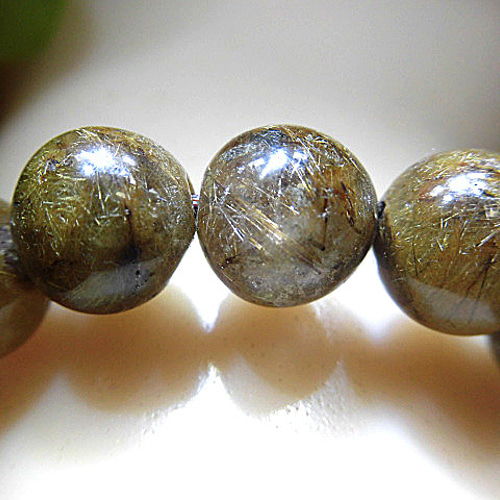 天然石 ルチルクォーツ9.3mm〜10.0mm玉ブレスレット 内周19.2cm  