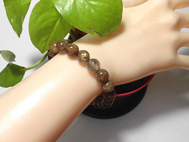 天然石 ルチルクォーツ9.3mm〜10.0mm玉ブレスレット 内周19.2cm 　　240101856