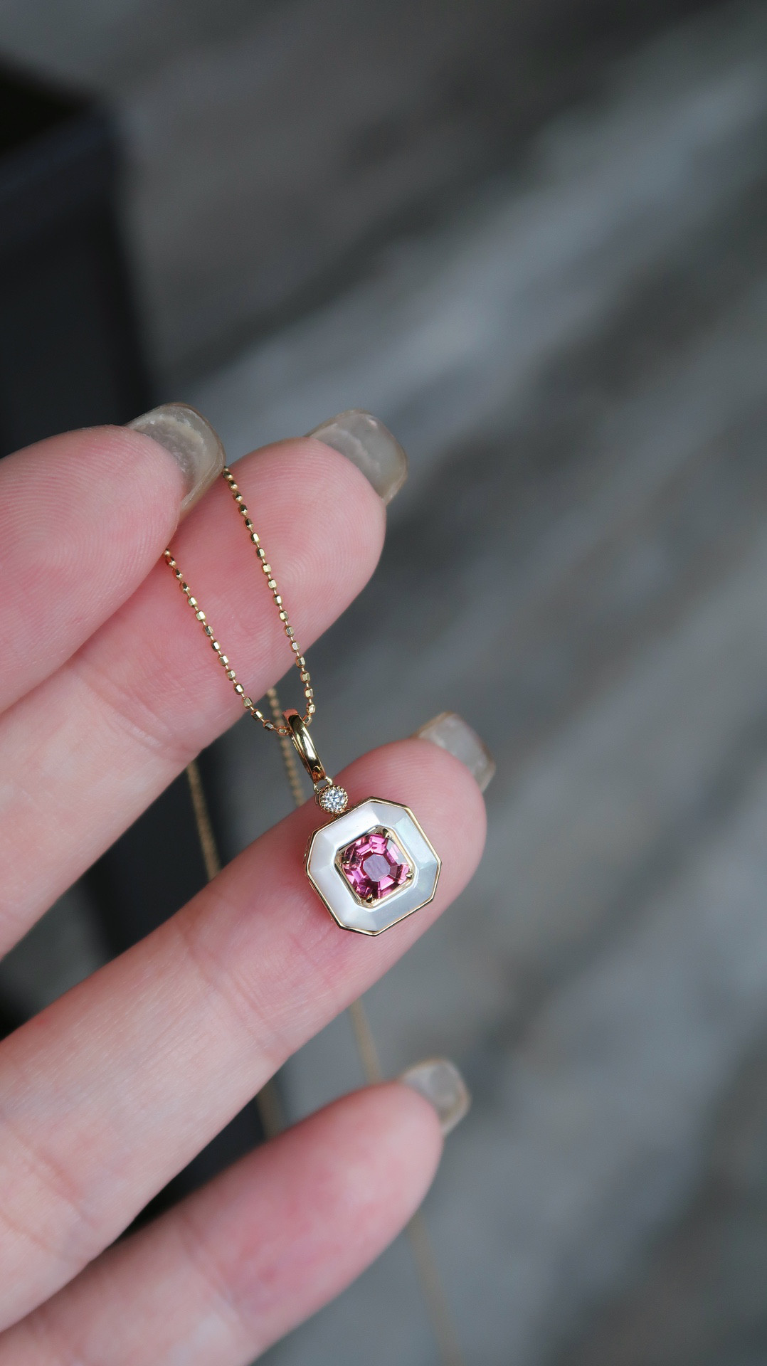 トルマリン&シェルペンダントトップk18