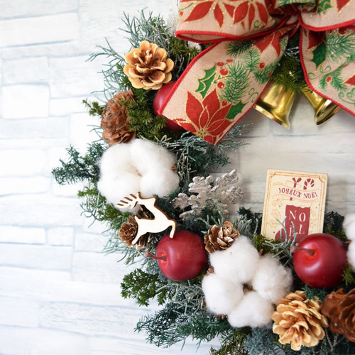 «823»◤完売◢早割りクリスマスリース*ゴールドリボン*華やかな可愛いリース 早割クリスマス2024/ベルが鳴る！！大きなリボンのクリスマス