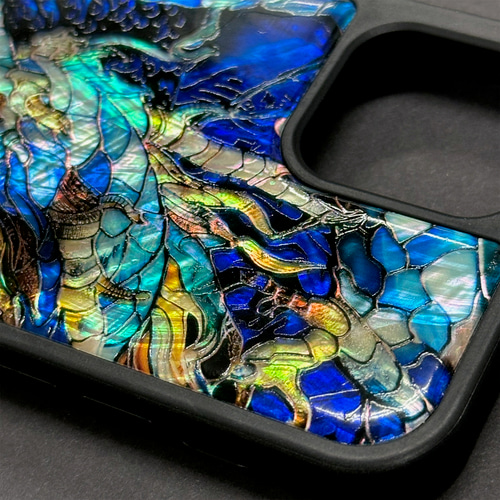 龍 竜 ドラゴン 螺鈿風 名入れ可 天然貝シェル iPhone 17 全機種対応